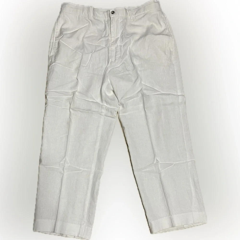 🍄Alan Flusser Pants Mens Linen Rayon Blend Beachy Tropical Pleated 36 x 25
